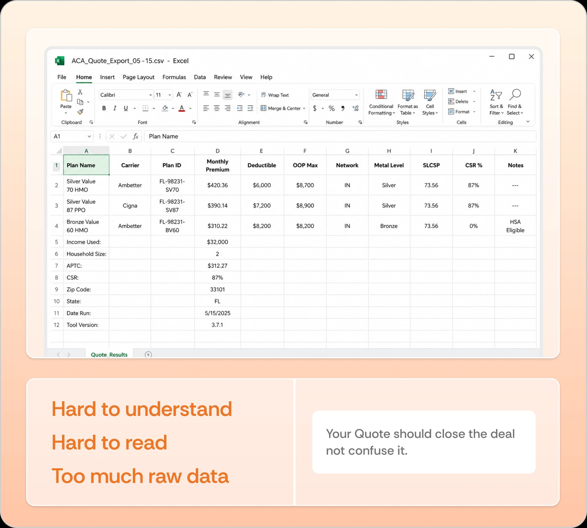 Quote table output example